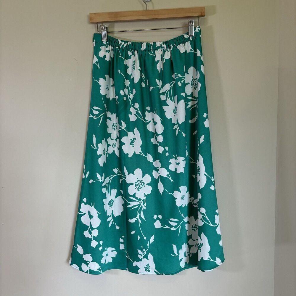 J. Crew SET Satin Back Crepe Midi Skirt‎ & Tank Green Floral Print 6/S - Picture 12 of 14